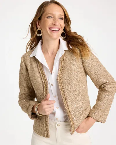 Chico's Tweed Shimmer Long Sleeve Blazer In Gold