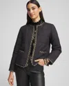 Chico's Tweed Trim Faux Nylon Jacket In Black Size Xl |  In Black