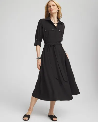 Chico's Twill Belted Midi Shirtdress In Black Size 20/22 |