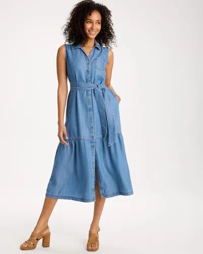 Chico's Twill Denim Belted Shirtdress In Blue In Purple