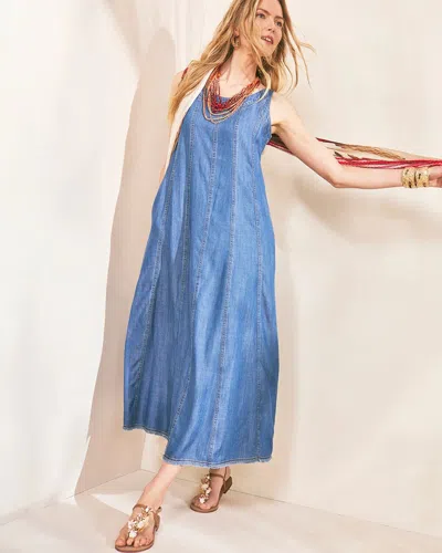 Chico's Twill Denim Trapeze-tank Dress In Green In Brown