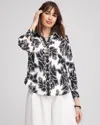 Chico's Twill Floral Collared Shirt In Black Size 14 |  In Black