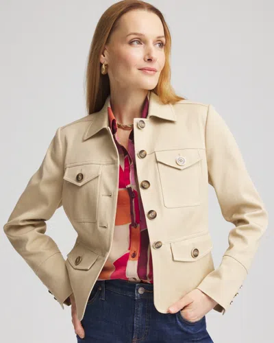 Chico's Twill Safari Jacket In Wild Truffle Size Xl |