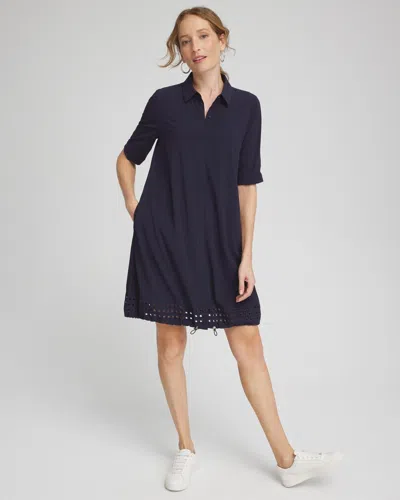 Chico's Upf Sun Protection Embroidered Eyelet Bungee Dress In Navy Blue Size 8/10 |  Zenergy Activewe