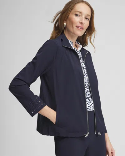 Chico's Upf Sun Protection Embroidered Eyelet Jacket In Navy Blue Size Xs |  Zenergy