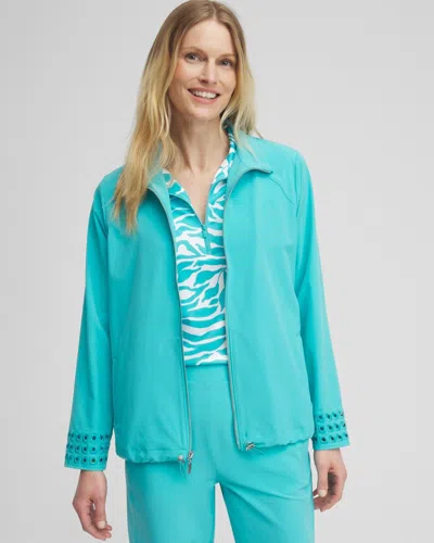 Chico's Embroidered Eyelet Jacket In Oceano Size Large |  Zenergy