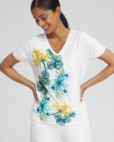 Chico's Upf Sun Protection Floral Print Tee In Oceano Size 4/6 |  Zenergy Activewear
