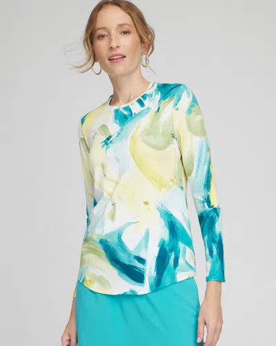 Chico's Upf Sun Protection Printed Long Sleeve Top In Oceano Size 20/22 |  Zenergy Activewear