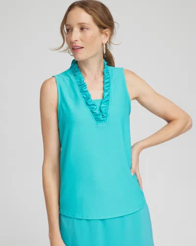 Chico's V-neck Ruffle Tank Top In Oceano Size 12/14 |  Zenergy Activewear