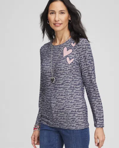 Chico's Touch Of Cool™ Love Letter Layering Tee In Blue Size 8/10 |  In Passport Blue