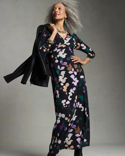 Chico's V-neck 3/4 Sleeve Floral Maxi Dress In Black Size 20/22 |