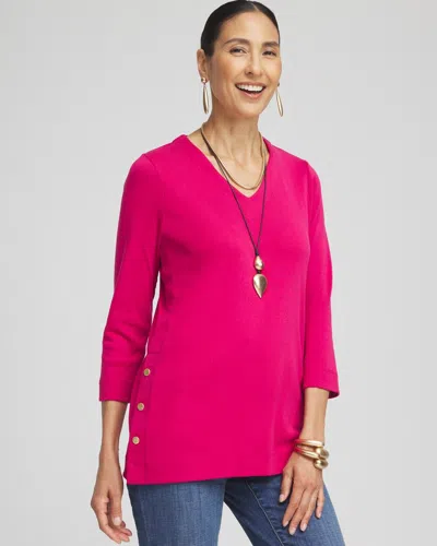 Chico's V-neck Button Detail Tunic Top In Pink Size 20/22 |  In Pink Blossom