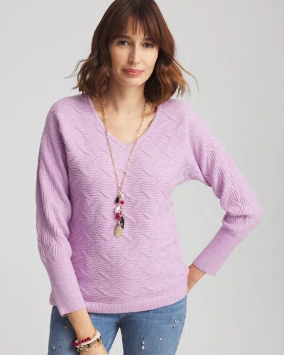 Chico's V-neck Cable-knit Pullover Sweater In Purple Size 20/22 |  In Charmed Violet