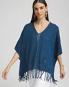 Chico's V-neck Cutwork Placket Poncho In Blue In Blue