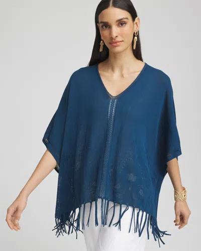 Chico's V-neck Cutwork Placket Poncho In Blue