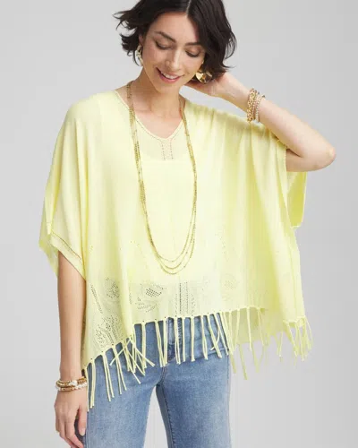 Chico's V-neck Cutwork Placket Poncho In Yellow