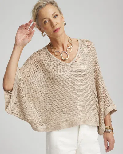 Chico's V-neck Knit Poncho In Soft Taupe Size Small/medium |