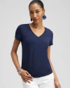 CHICO'S V-NECK PERFECT TEE IN NAVY BLUE SIZE 4/6 | CHICO'S