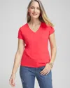 CHICO'S V-NECK PERFECT TEE IN WATERMELON PUNCH SIZE 8/10 | CHICO'S