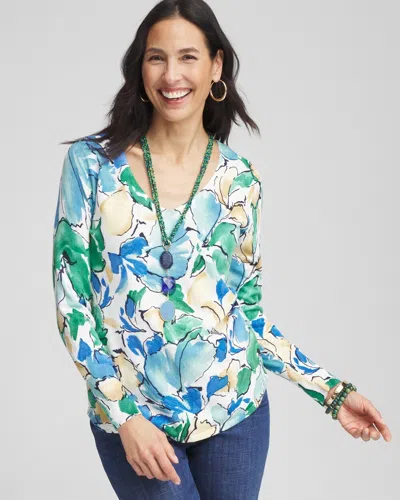 Chico's V-neck Floral Pullover Sweater In White Size 4/6 |  In Ecru