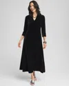 Chico's V-neck Velour Midi Dress In Black Size 4/6 |  In Black
