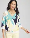 Chico's V-neck Floral Intarsia Pullover Sweater In White Size 16/18 |  In Ecru