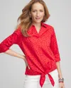 Chico's No Iron™ Valentine's Day Tie-front Top In Size Xxl |  In Love Letter Red