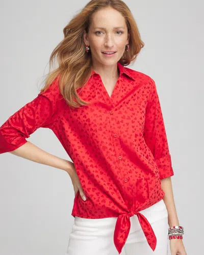 Chico's No Iron™ Valentine's Day Tie-front Top In Size Xxl |  In Love Letter Red