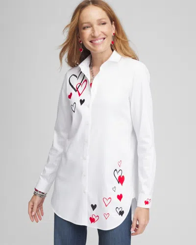 Chico's No Iron™ Valentine's Day Embroidered Tunic Top In White Size Large |  In Optic White