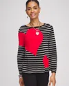 Chico's Valentine's Day Striped Pullover Sweater In Black Size 12/14 |  In Black