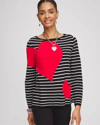 Chico's Valentine's Day Striped Pullover Sweater In Black Size 12/14 |