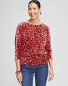 Chico's Velvet Banded Hem Print Top In Purple Size 16/18 |  In Deep Raisin