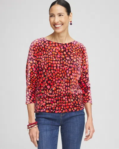 Chico's Velvet Banded Hem Print Top In Purple Size 16/18 |  In Deep Raisin