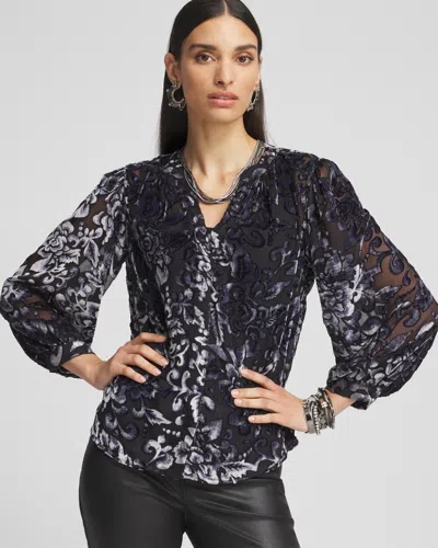 Chico's Velvet Blouson Sleeve Blouse In Black Size 12/14 |