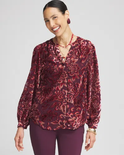 Chico's Velvet Blouson Sleeve Blouse In Purple Size 20/22 |  In Deep Raisin