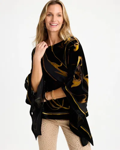 Chico's Velvet Burnout Bateau Neck Poncho In Black