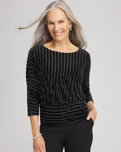 Chico's Velvet Burnout Stripe Banded-bottom Top In Black