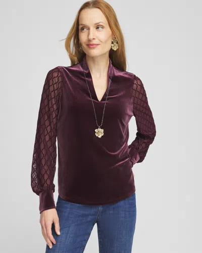 Chico's Velvet V-neck Long Sleeve Top In Purple Size 20/22 |  In Deep Raisin