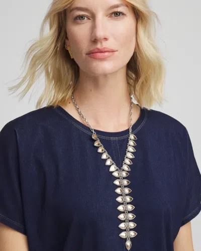 Chico's Vertical Pear Shaped Y-drop Necklace In Metallic