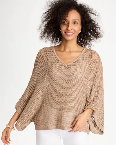 Chico's V-neck Metallic Knit Poncho In Mocha Mousse In Brown