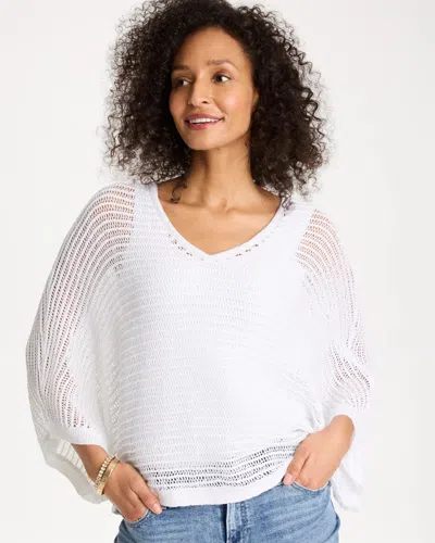 Chico's V-neck Metallic Knit Poncho In White