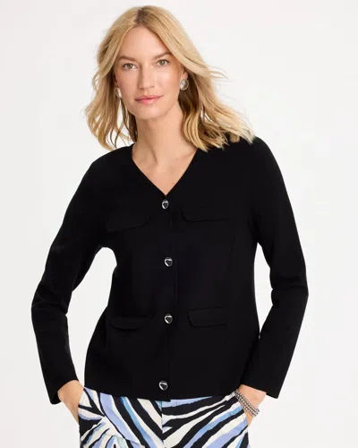 Chico's V-neck Sweater Jacket In Black