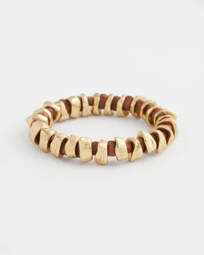 Chico's Walnut-wood-motif Goldtone Beaded Bracelet In Neutral