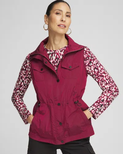 Chico's Water Resistant Cargo Vest In Berry Compote Size Small |  Zenergy
