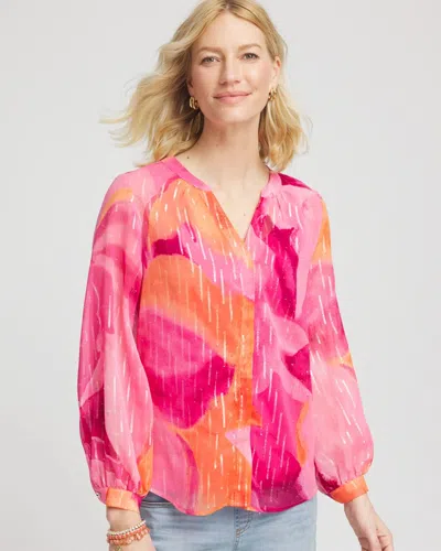 Chico's Watercolor Classic Fit Chiffon Blouse In Pink