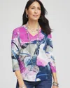Chico's Watercolor Pima 3/4 Sleeve Everyday Tee In Blue Size 16/18 |  In Passport Blue