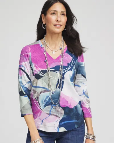 Chico's Watercolor Pima 3/4 Sleeve Everyday Tee In Blue Size 16/18 |  In Passport Blue