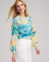 CHICO'S WATERCOLOR PRINT BLOUSE IN YELLOW SIZE XXL | CHICO'S