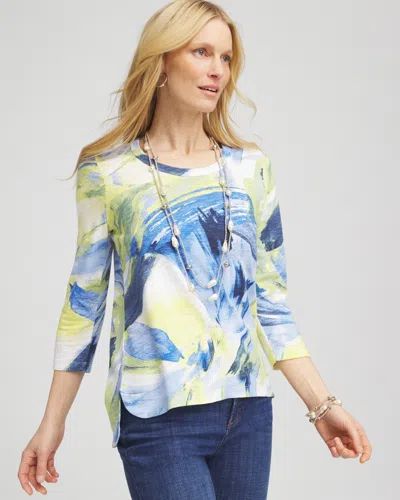 Chico's Watercolor Scoop Neck Tee In White Size 8/10 |  In Alabaster