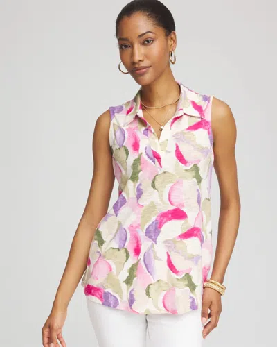 Chico's Watercolor Sleeveless Collared Tunic In Neutral